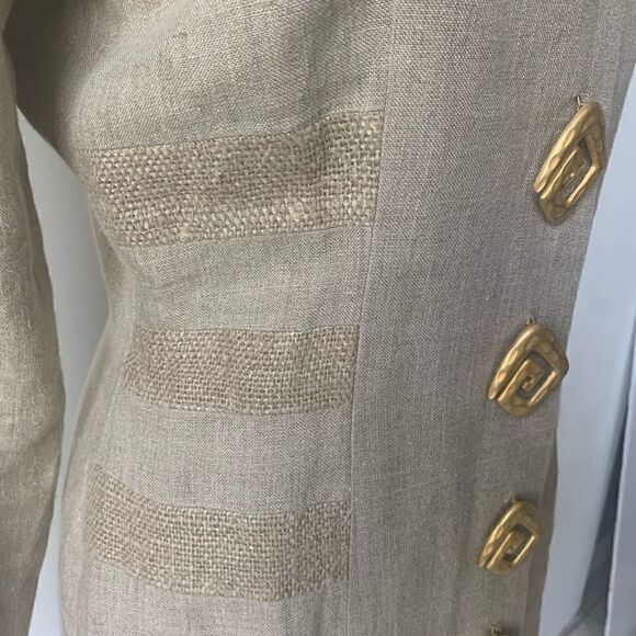 Vintage Fabulous Beige Gold Retro Linen Jacket - Picture 9 of 13